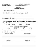 Đề kiểm tra học kỳ I môn Toán Lớp 5 - Năm học 2015-2016 (Có đáp án)
